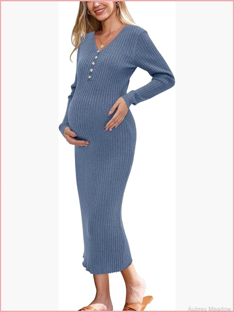 Wool Blend Stretchy Maternity Bodycon Sweater Dress For Baby Shower Photoshoot